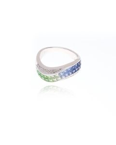 Blue Sapphire, Tsavorite Garnet & Diamond Invisible Set Ring 18K Gold (2.78ct tw) by RainbowSapphireJewelers.com