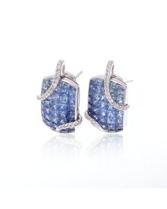 Light to Dark Blue Sapphire & Diamond Fancy 18K Gold Earrings (7.82ct tw)