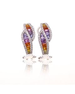 Rainbow Sapphire & Diamond 18K Gold Earrings (4.37ct tw)
