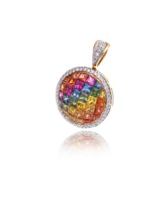 Rainbow Sapphire & Diamond Pendant 14K Gold (3.86ct tw)