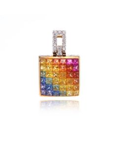 Rainbow Sapphire & Diamond Pendant 14K Gold (3.69ct tw)