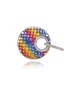 Rainbow Sapphire & Diamond Round Pendant 14K or 18K Gold (8.29ct tw) by Rainbowsapphirejewelers.com