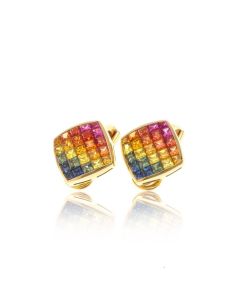 Rainbow Sapphire Diamond Orientation 18K Gold Earrings (4.47ct tw)