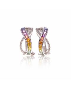 Rainbow Sapphire & Diamond 18K Gold Earrings (3.04ct tw)