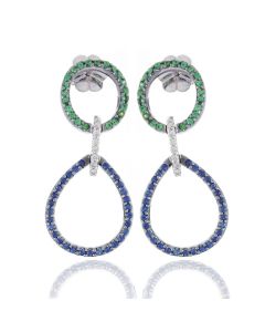 Blue Sapphire, Tsavorite Green Garnet & Diamond 18K Gold Earrings (0.92ct tw)