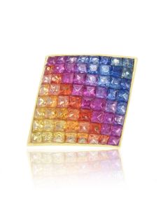 Rainbow Sapphire Curved Diamond Shape Pendant 18K Gold (2.64ct tw) by Rainbowsapphirejewelers.com