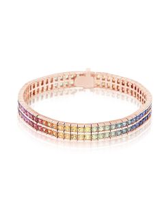 Sapphire Tennis Bracelet in 14K Pink Gold Anniversary Bracelet for Wife Round Cut 3.0mm 20 Carats