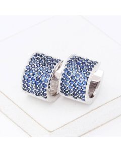Blue Sapphire Pave Set Earrings 925 Sterling Silver 