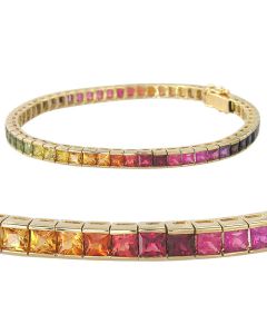 Rainbow Sapphire Tennis Bracelet 18K Yellow Gold (16ct tw) By:rainbowsapphirejewelers.com