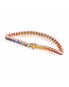 Rainbow Sapphire Bezel Set Tennis Bracelet 14K Gold by Rainbowsapphirejewelers.com