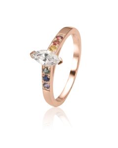 SciFi Elven Ring Asgard Engagement Ring Marquise Moissanite Diamond Rainbow Sapphire Band in Rose Gold