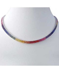 Rainbow Sapphire Invisible Set Double Row Tennis Necklace 14K White Gold (43ct tw) By:rainbowsapphirejewelers