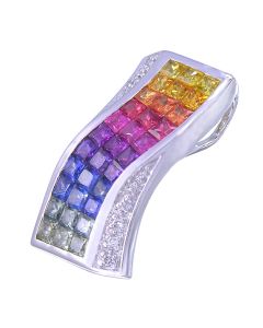 Rainbow Sapphire & Diamond Pendant Invisible Set Triple Row 18K White Gold (3.06ct tw) By:rainbowsapphirejewelers.com
