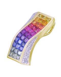 Rainbow Sapphire & Diamond Pendant Invisible Set Triple Row 18K Yellow Gold (3.06ct tw) By:rainbowsapphirejewelers.com