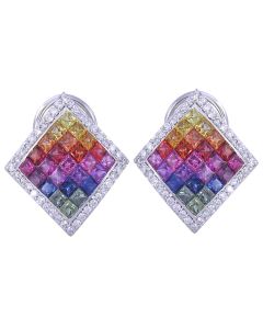 Rainbow Sapphire & Diamond Invisible Set Earrings 14K White Gold (5.5ct tw) By:rainbowsapphirejewelers.com