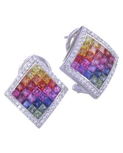 Rainbow Sapphire & Diamond Invisible Set Earrings 18K White Gold (5.5ct tw) By:rainbowsapphirejewelers.com