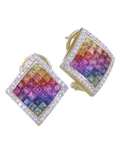 Rainbow Sapphire & Diamond Invisible Set Earrings 18K Yellow Gold (5.5ct tw) By:rainbowsapphirejewelers.com