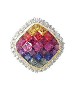 Rainbow Sapphire & Diamond Invisible Square Pendant 18K Yellow Gold (2.92ct tw) By:rainbowsapphirejewelers.com