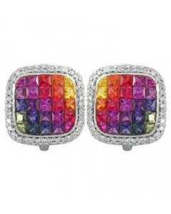 Rainbow Sapphire & Diamond Invisible Set Earrings 14K White Gold (4.5ct tw) By:rainbowsapphirejewelers.com