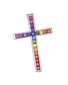 Rainbow Sapphire Religious Crucifix Cross Pendant 18K White Gold (5ct tw) By:rainbowsapphirejewelers.com