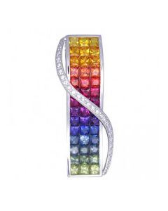 Rainbow Sapphire & Diamond Invisible Set Pendant 14K White Gold (8.28ct tw) By:rainbowsapphirejewelers.com