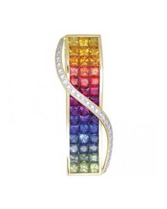 Rainbow Sapphire & Diamond Invisible Set Pendant 18K Yellow Gold (8.28ct tw) By:rainbowsapphirejewelers.com