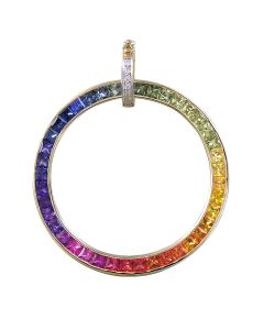 Rainbow Sapphire & Diamond X-Large Circle Pendant 14K Yellow Gold (5.5ct tw) By:rainbowsapphirejewelers.com