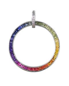 Rainbow Sapphire & Diamond X-Large Circle Pendant 14K White Gold (5.5ct tw)