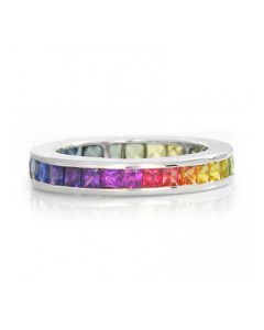 Rainbow Sapphire Eternity Ring 14K White Gold (3ct tw) - 5.5 US