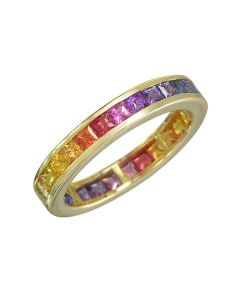 Rainbow Sapphire Eternity Ring 18K Yellow Gold (3ct tw) - 6.5 US
