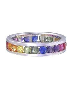 Rainbow Sapphire Eternity Ring 925 Sterling Silver (3ct tw) - 9 US