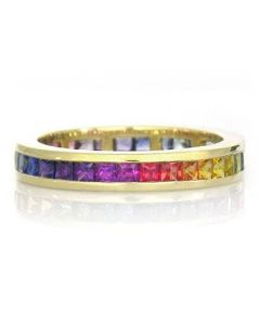 Rainbow Sapphire Eternity Ring 14K Yellow Gold (5ct tw) - 8 US