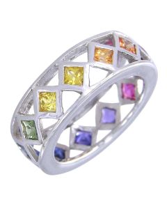 Rainbow Sapphire Bezel Set Eternity Ring 925 Sterling Silver (1.6ct tw) - 7 US