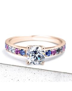 Pastel Sapphire Ring Moissanite in 14K 18K Rose Gold Promise Ring