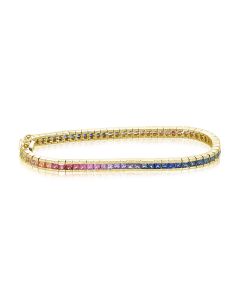 Custom Authentic Sapphire 6.42 Carats 2.4mm Bracelet in 18K Solid Gold PERFECT GIFT for FIANCEE