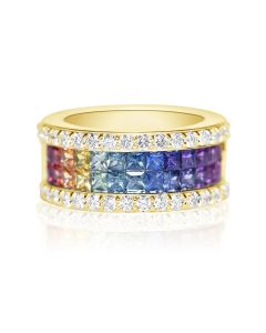Sapphire Diamond Ring Gold Rainbow Couples Wedding Band Anniversary Ring