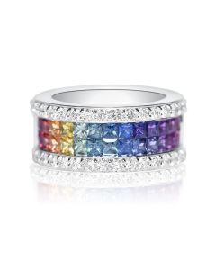 14K White Gold Sapphire Band Matching Couples Modern Diamond Ring