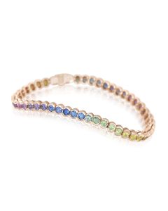 Rainbow Sapphire Bezel Set Tennis Bracelet 18K Gold by Rainbowsapphirejewelers.com