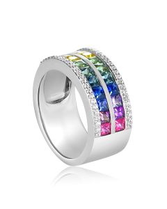 Sapphire Band Diamond Engagement Ring Matching Wedding Anniversary Gift in White Gold