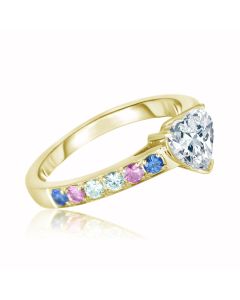 14K Yellow Gold Heart Engagememt Ring Pastel Natural Sapphire Blue Pink Elven Ring Australian Artisan