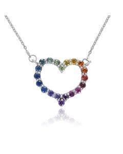 Rainbow Sapphire Necklace Heart Design 925 Sterling Silver (2ct tw) By:rainbowsapphirejewelers.com