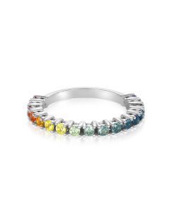 14K White Gold Wedding Band Rainbow Sapphire Prong Set | Diamond Ring Option