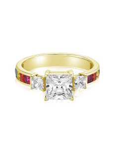 Square Centre Gold Engagement Ring Moissanite Option Natural Sapphire Band Channel Set Rainbow