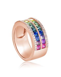 Rainbow Diamond Wedding Band in 14K Rose Gold Natural Sapphire Heirloom Jewelry