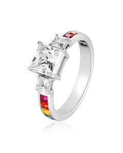 14K White Gold 3 Stone Engagement Ring Rainbow Sapphire 1 Carat Band