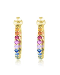 Rainbow Sapphire Earrings Inside Outside 1 Inch Hoop Huggie 18K Yellow Gold (4ct tw) By:rainbowsapphirejewelers.com