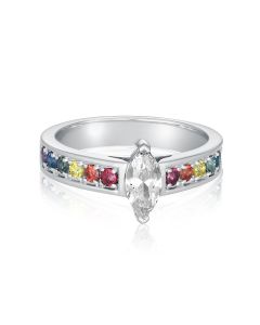 Matching Couples Fantasy Marquise Silver Ring Natural Rainbow Sapphire