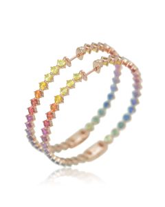 Rainbow Sapphire Hoop Earrings in solid gold by Rainbowsapphirejewelers.com