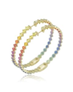 Rainbow Sapphire Hoop Earrings in solid gold by Rainbowsapphirejewelers.com