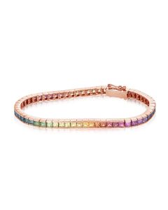 Jewelry for Valentine's 14K Rose Gold Bracelet 10 Carats Bling Rainbow Sapphire Natural Gemstone for Special Person
